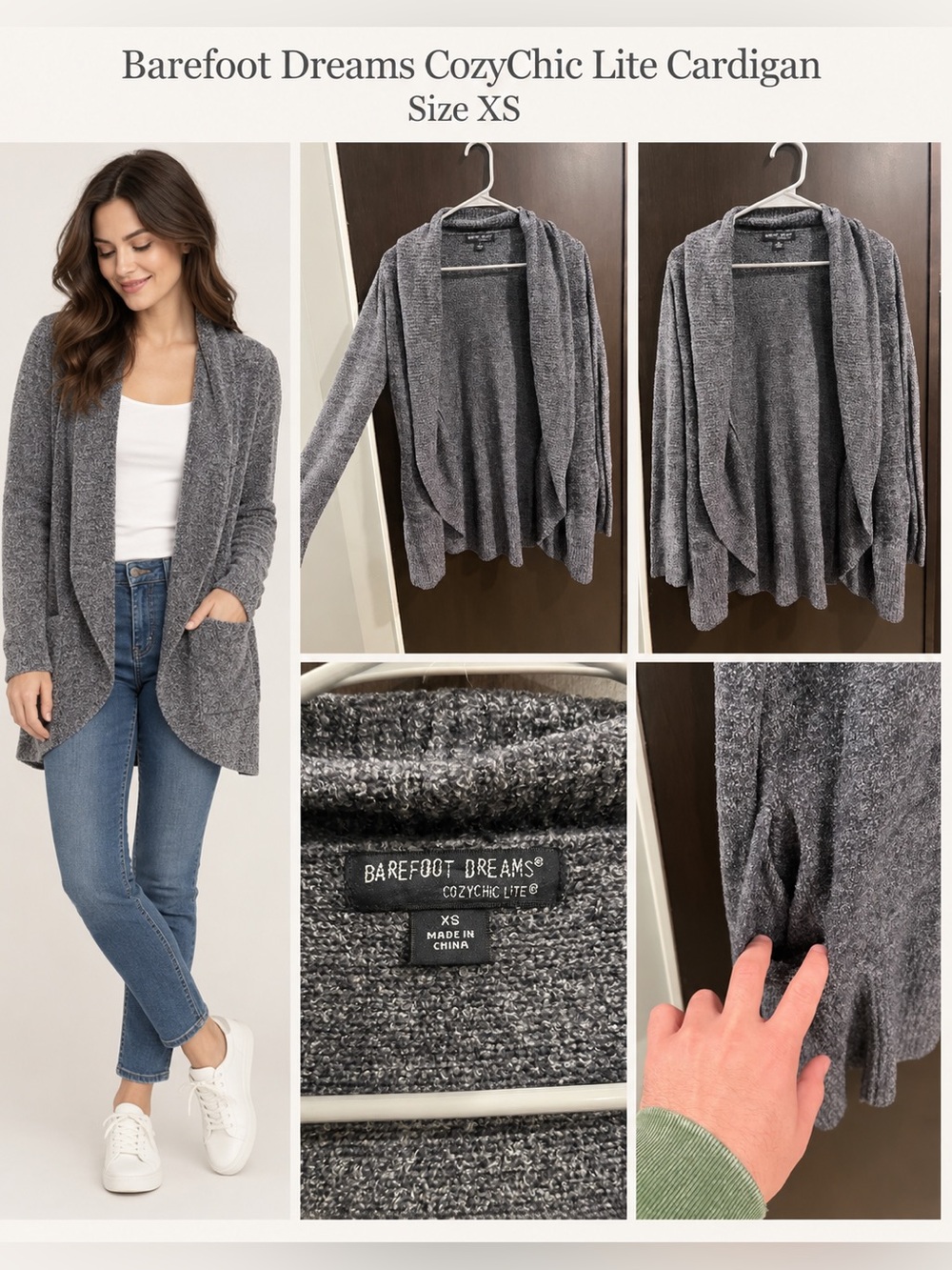 Barefoot Dreams CozyChic Lite Cardigan - Heather Gray